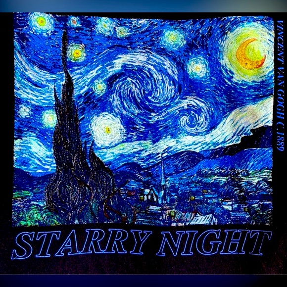 Abstract Art Tee, Black, Van Gogh Starry Night, S - Picture 5 of 6